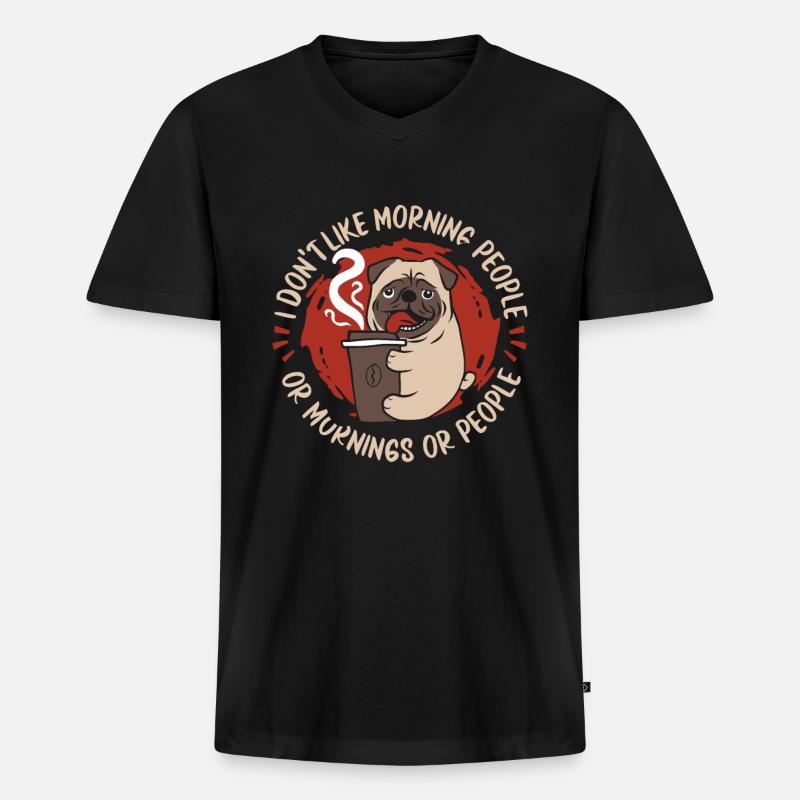 Mops Hund - Männer Premium Bio T-Shirt mit V-Ausschnitt - Schwarz