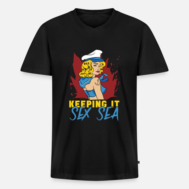 Seglen Segelboot Segler - Männer Premium Bio T-Shirt mit V-Ausschnitt - Schwarz