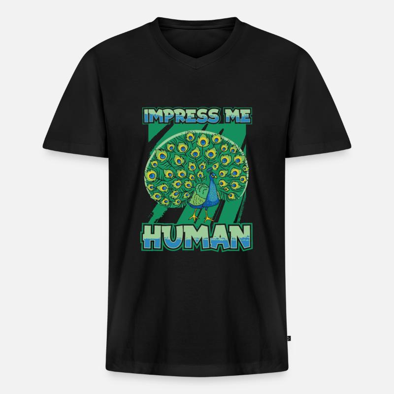Pfau Vogel - Männer Premium Bio T-Shirt mit V-Ausschnitt - Schwarz