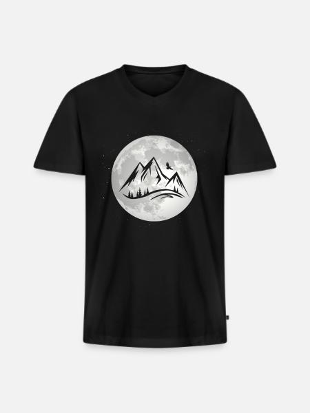 Full Moon - Mountain - - Men's Premium Organic T-shirt with V-neck - black
