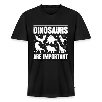 Dinosaurier - Männer Premium Bio T-Shirt mit V-Ausschnitt - Schwarz - Vorne - Nico (187cm)