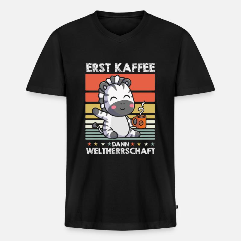Zebra Kaffee - Männer Premium Bio T-Shirt mit V-Ausschnitt - Schwarz