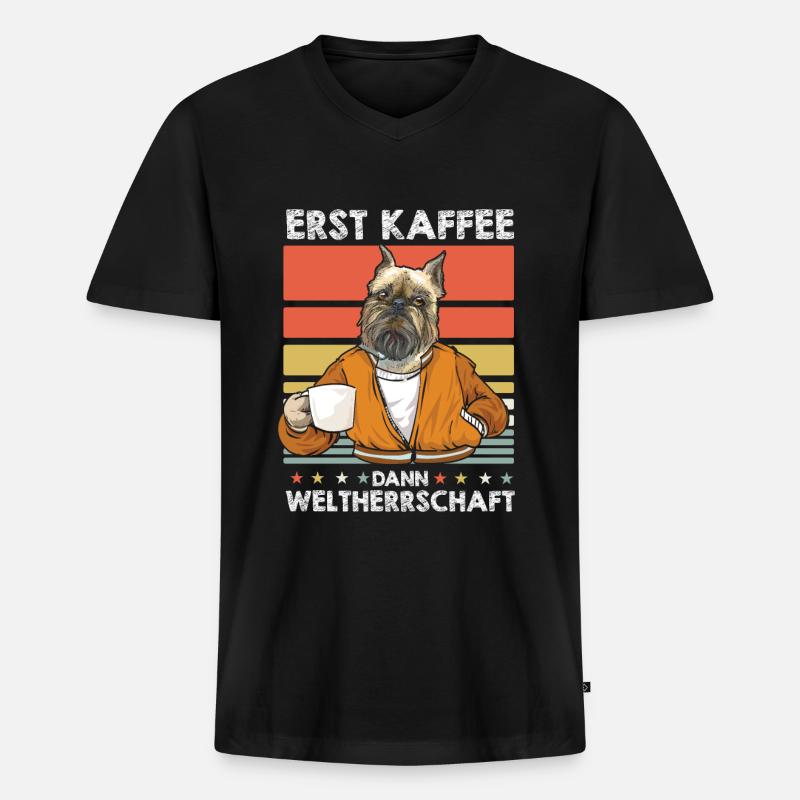Brussels Griffon Kaffee - Männer Premium Bio T-Shirt mit V-Ausschnitt - Schwarz