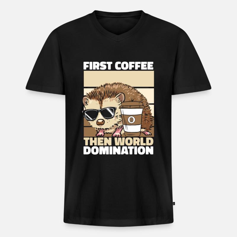 Igel Kaffee Sonnenbrille - Männer Premium Bio T-Shirt mit V-Ausschnitt - Schwarz