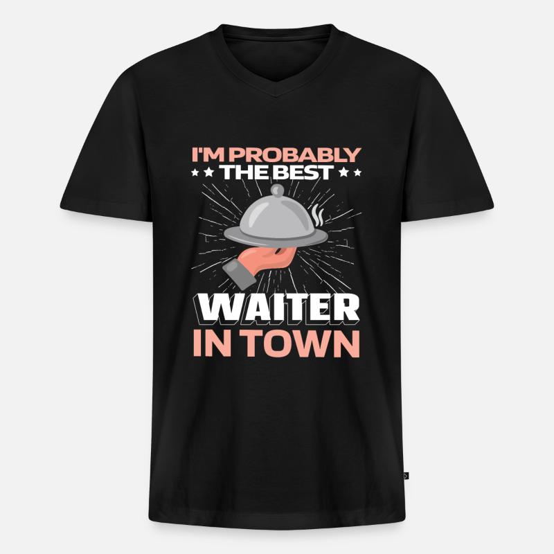 Kellner Kellnerin Witzig - Männer Premium Bio T-Shirt mit V-Ausschnitt - Schwarz