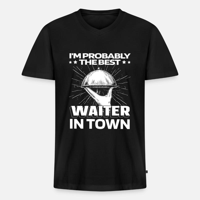Kellner Kellnerin Witzig - Männer Premium Bio T-Shirt mit V-Ausschnitt - Schwarz