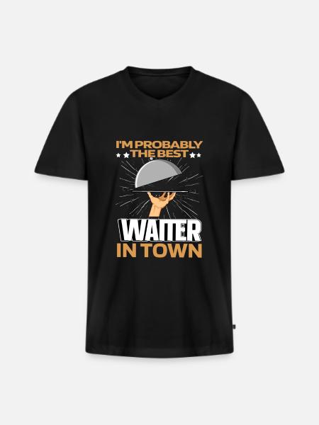Kellner Kellnerin Lustig - Männer Premium Bio T-Shirt mit V-Ausschnitt - Schwarz