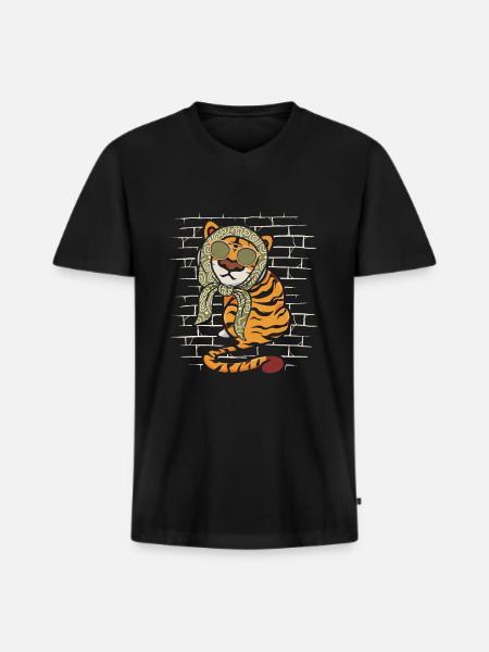 Tiger Sunglasses Scarf - Men's Premium Organic T-shirt with V-neck - black