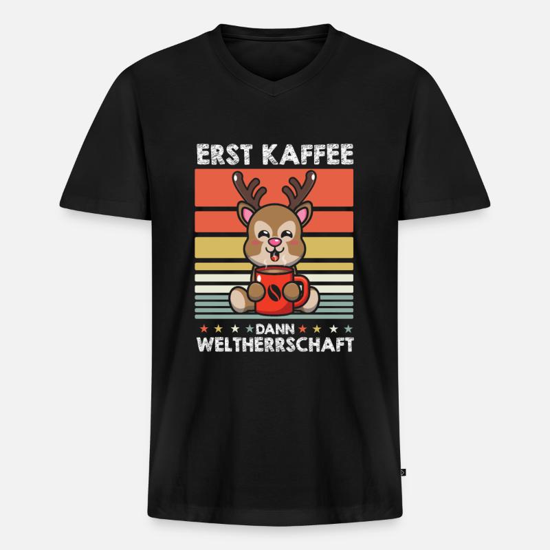 Hirsch Kaffee - Männer Premium Bio T-Shirt mit V-Ausschnitt - Schwarz