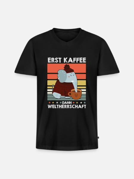 Elefant Kaffee - Männer Premium Bio T-Shirt mit V-Ausschnitt - Schwarz