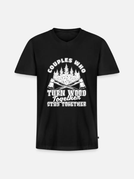 Woodturning Turner Pair - Men's Premium Organic T-shirt with V-neck - black