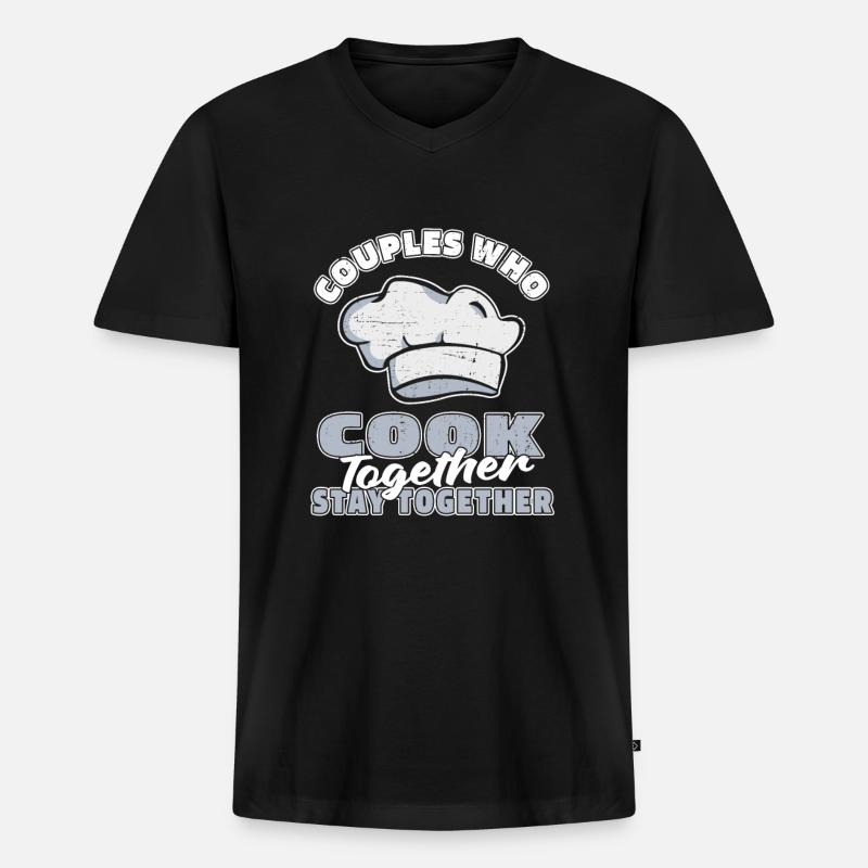 Koch Kochen Paar - Männer Premium Bio T-Shirt mit V-Ausschnitt - Schwarz