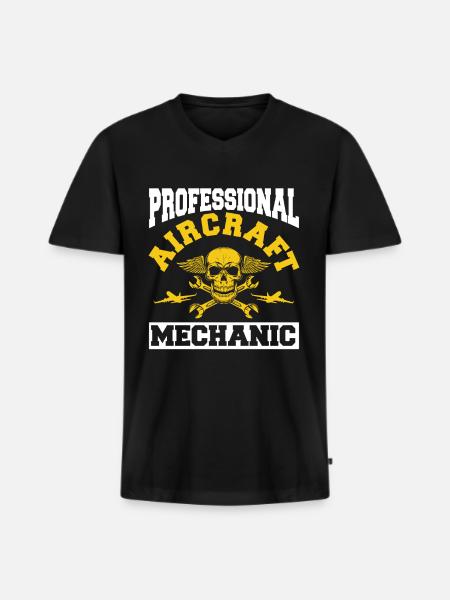 Airplane Mechanic Skull - Men's Premium Organic T-shirt with V-neck - black