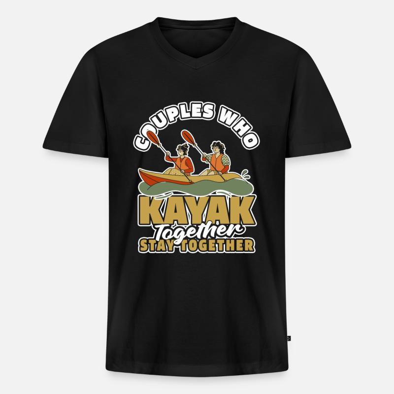 Kajaker Paar - Männer Premium Bio T-Shirt mit V-Ausschnitt - Schwarz
