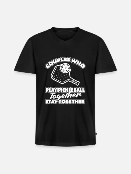 Pickleball Paar - Männer Premium Bio T-Shirt mit V-Ausschnitt - Schwarz
