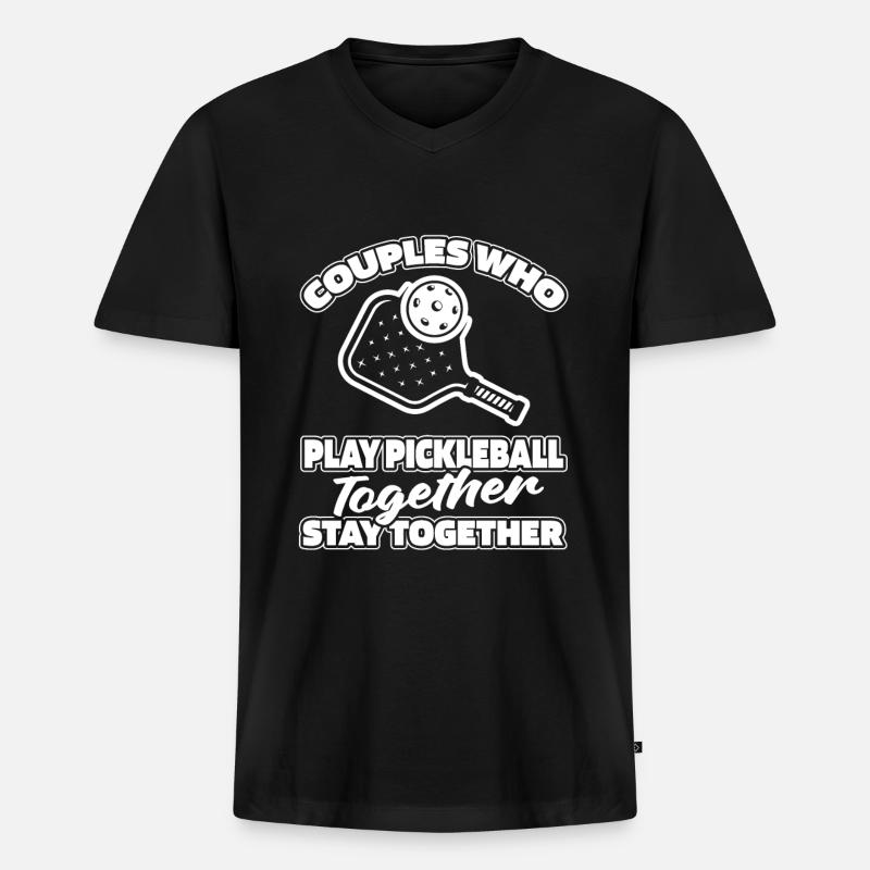 Pickleball Paar - Männer Premium Bio T-Shirt mit V-Ausschnitt - Schwarz