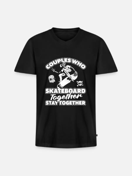 Couple de skateboard - T-shirt encolure en V Premium bio Homme - noir