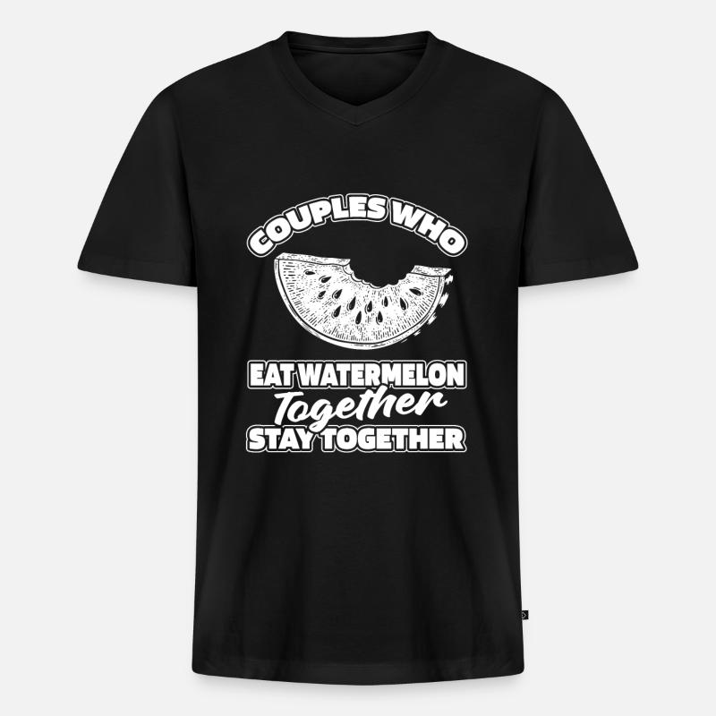 Wassermelone Paar - Männer Premium Bio T-Shirt mit V-Ausschnitt - Schwarz