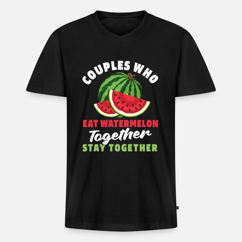 Wassermelone Paar - Männer Premium Bio T-Shirt mit V-Ausschnitt - Schwarz