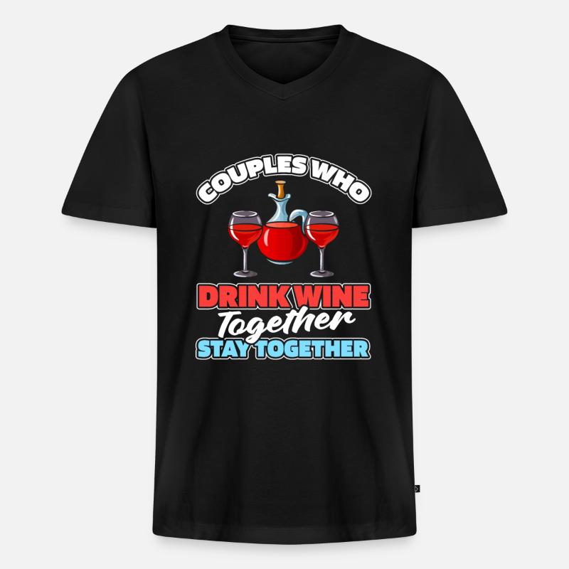 Wein Winzer Paar - Männer Premium Bio T-Shirt mit V-Ausschnitt - Schwarz