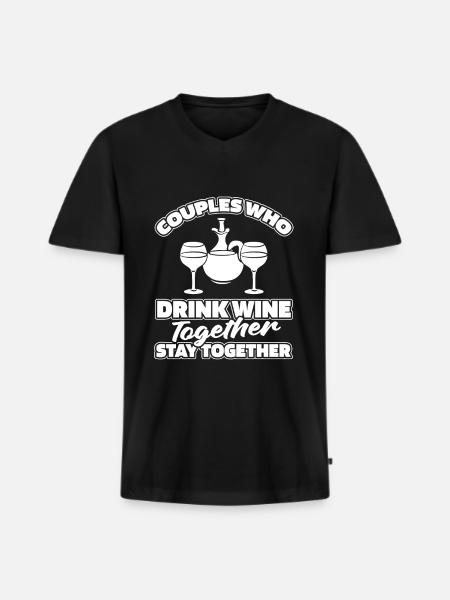 Wein Winzer Paar - Männer Premium Bio T-Shirt mit V-Ausschnitt - Schwarz