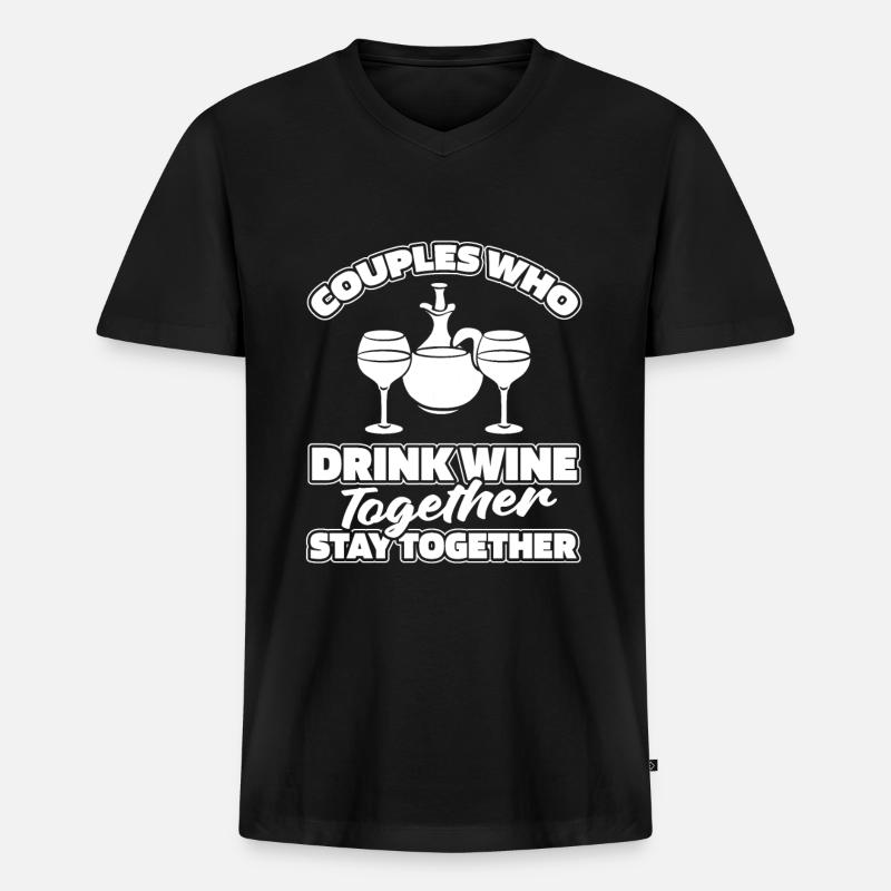 Wein Winzer Paar - Männer Premium Bio T-Shirt mit V-Ausschnitt - Schwarz