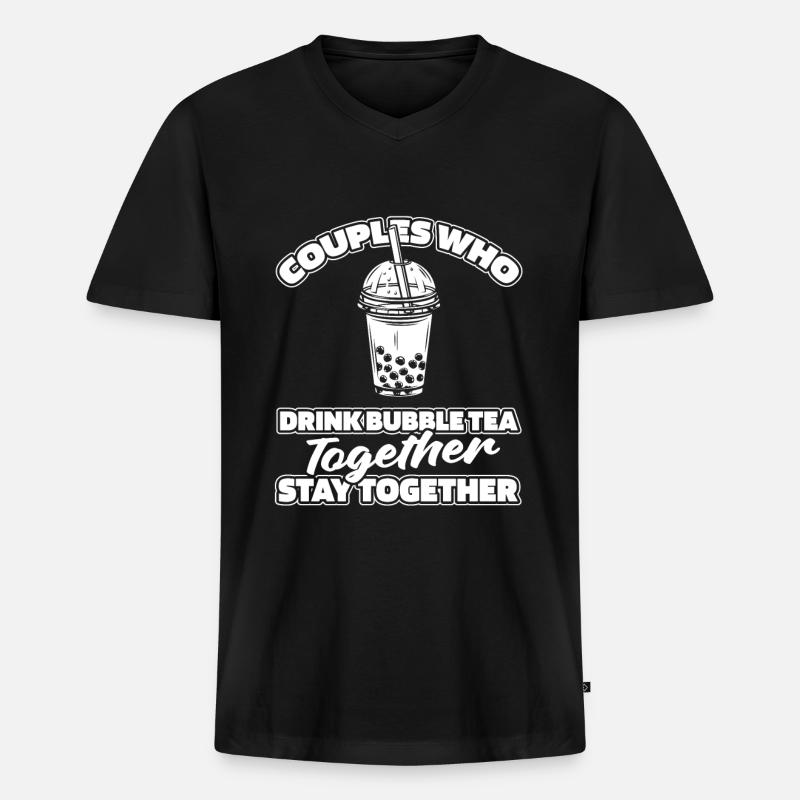 Bubble Tea Boba Paar - Männer Premium Bio T-Shirt mit V-Ausschnitt - Schwarz