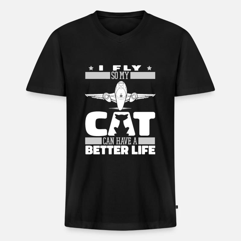 Flugbegleiter Stewardess Katze - Männer Premium Bio T-Shirt mit V-Ausschnitt - Schwarz