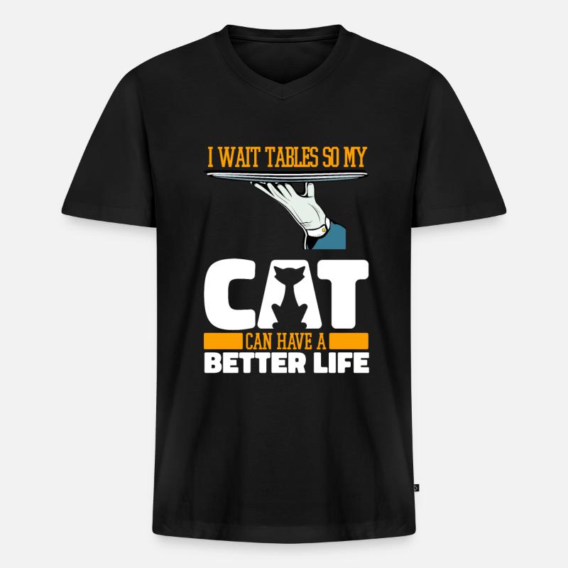 Kellner Kellnerin Katze - Männer Premium Bio T-Shirt mit V-Ausschnitt - Schwarz