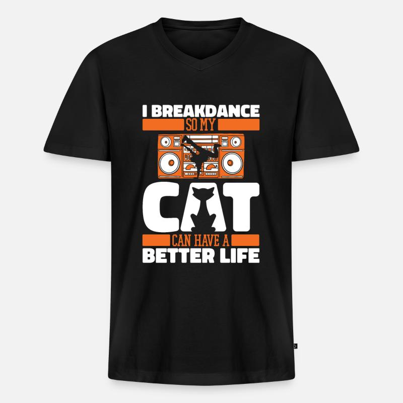 Breakdance Breakdancer Breakdancing Katze - Männer Premium Bio T-Shirt mit V-Ausschnitt - Schwarz