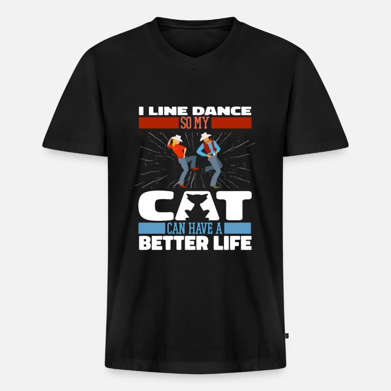 Line Dance Katze - Männer Premium Bio T-Shirt mit V-Ausschnitt - Schwarz