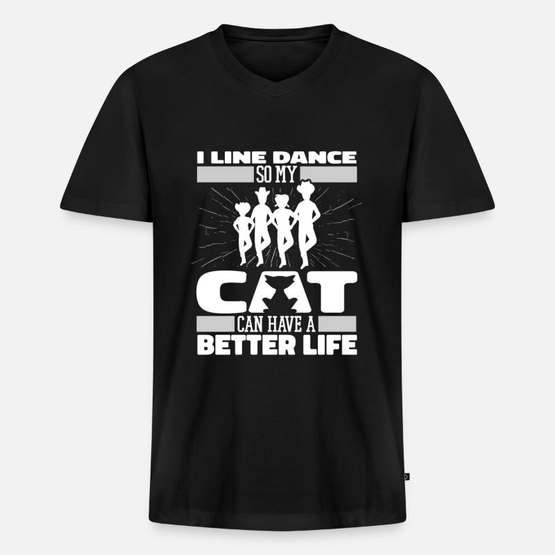 Line Dance Katze - Männer Premium Bio T-Shirt mit V-Ausschnitt - Schwarz