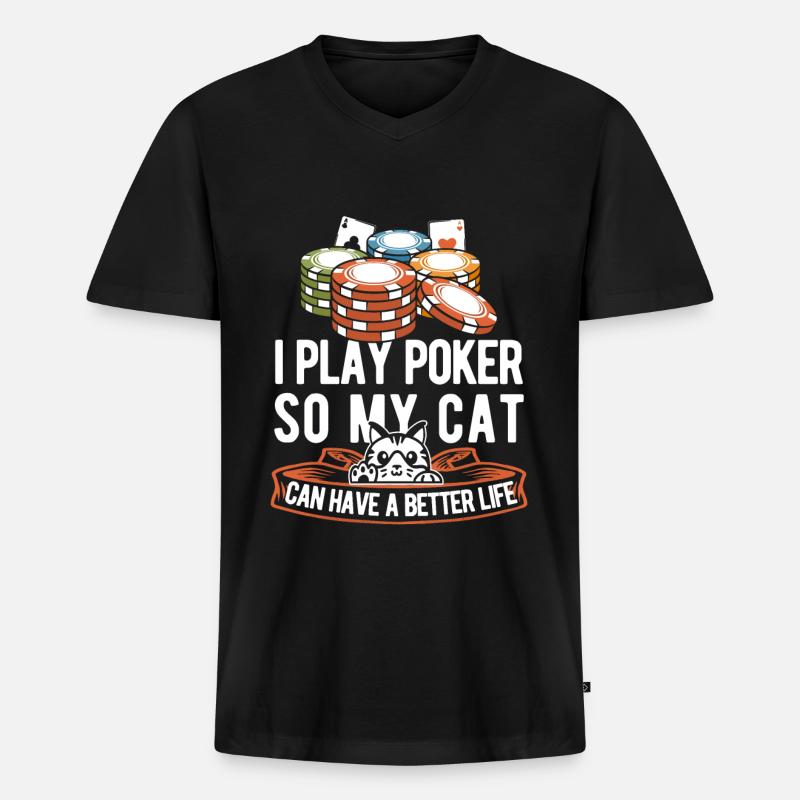 Poker Katze - Männer Premium Bio T-Shirt mit V-Ausschnitt - Schwarz