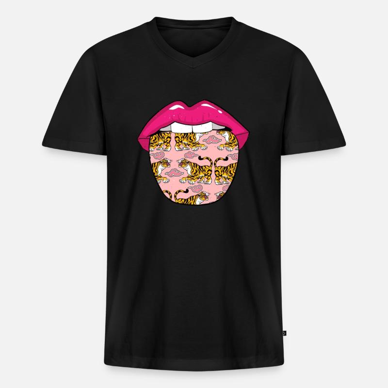 Tiger Lippen - Männer Premium Bio T-Shirt mit V-Ausschnitt - Schwarz