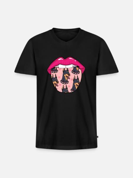 Doberman lips - Men's Premium Organic T-shirt with V-neck - black