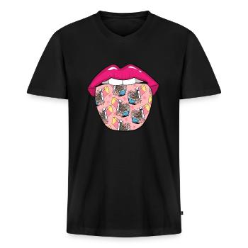 Breakfast Muesli Cereal Tongue - Men's Premium Organic T-shirt with V-neck - black - Front - Nico (187cm)