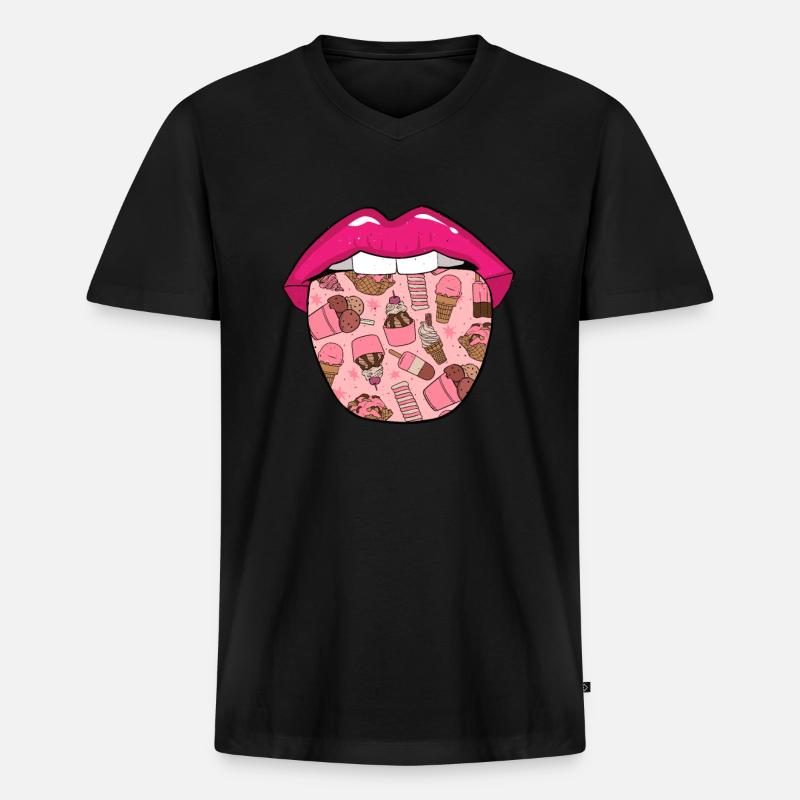 Eiscreme Zunge - Männer Premium Bio T-Shirt mit V-Ausschnitt - Schwarz