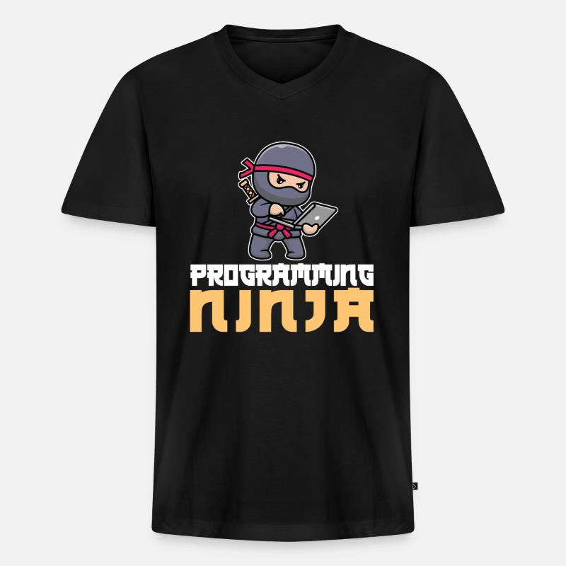 Entwickler Coder Programmierer Ninja - Männer Premium Bio T-Shirt mit V-Ausschnitt - Schwarz