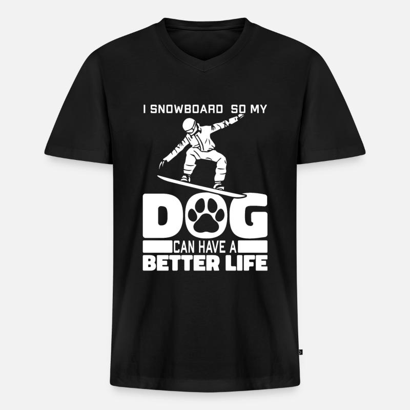Snowboard Snowboarder Hund - Männer Premium Bio T-Shirt mit V-Ausschnitt - Schwarz