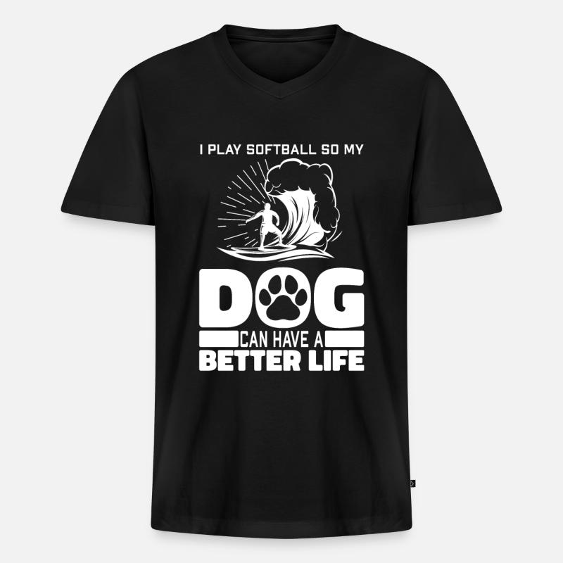 Surfer Surfen Hund - Männer Premium Bio T-Shirt mit V-Ausschnitt - Schwarz