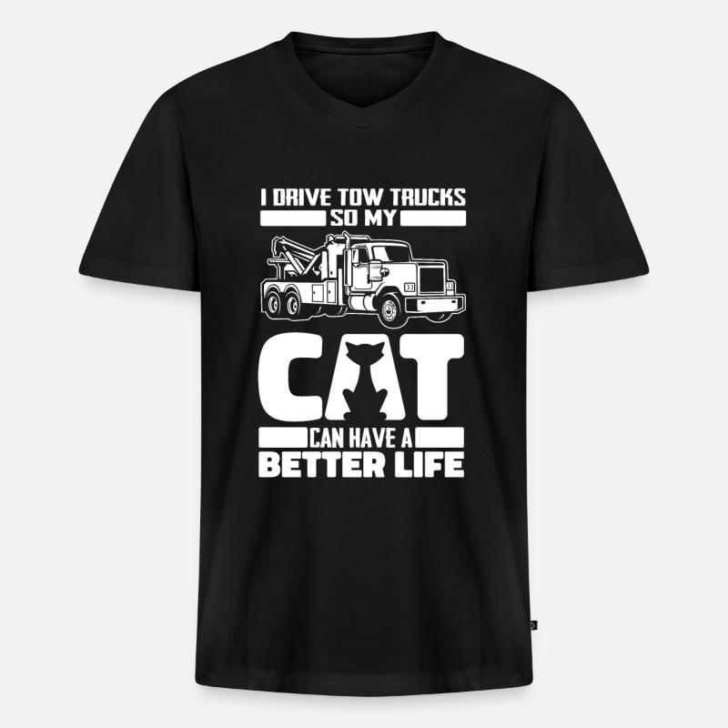 Abschleppdienst Abschlepper Katze - Männer Premium Bio T-Shirt mit V-Ausschnitt - Schwarz