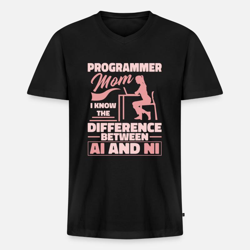 Développeur Coder Programmeur Mama - T-shirt encolure en V Premium bio Homme - noir