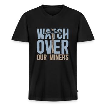 Ingénieur Pioche Ingénieur Minier - T-shirt encolure en V Premium bio Homme - noir - Devant - Nico (187cm)