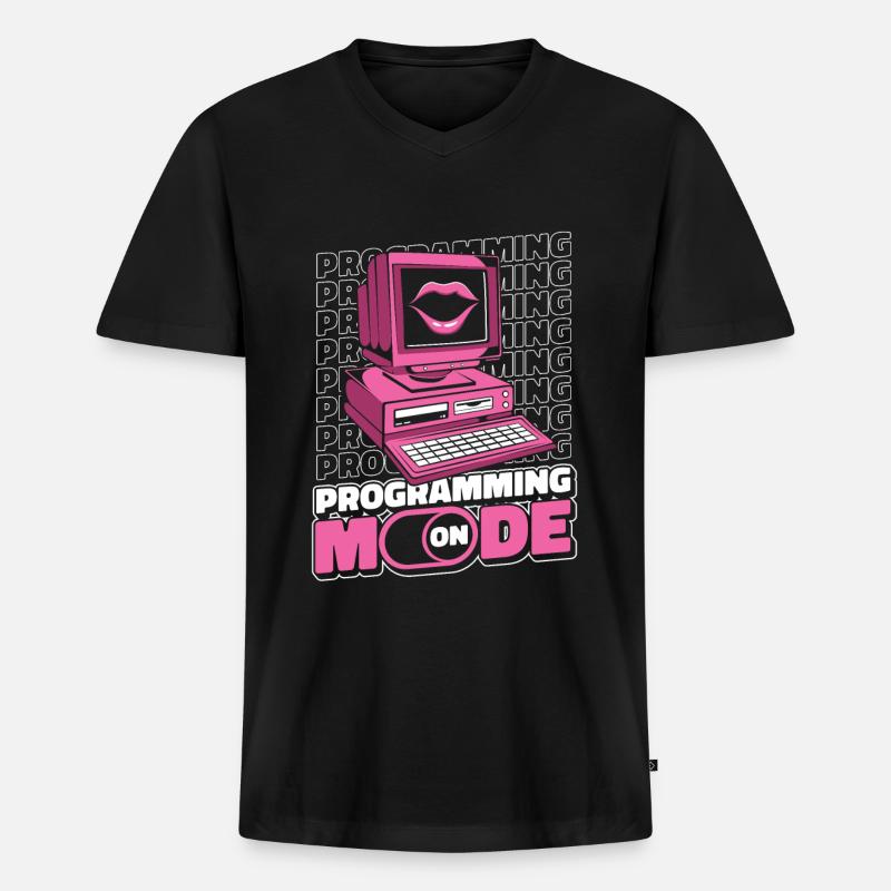 Developer Coder Programmer Lips - Men's Premium Organic T-shirt with V-neck - black