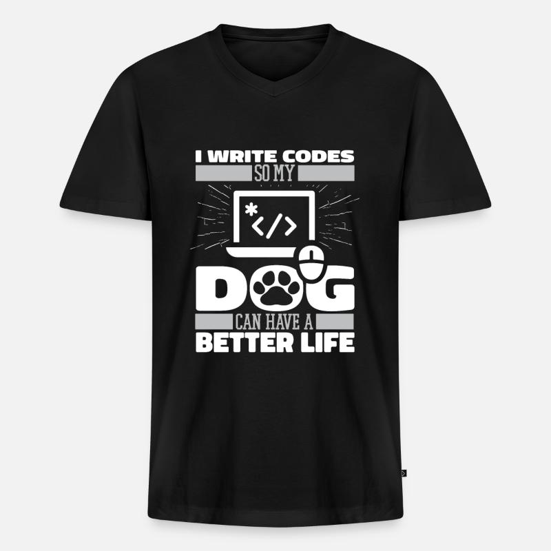 Entwickler Coder Programmierer Hund - Männer Premium Bio T-Shirt mit V-Ausschnitt - Schwarz