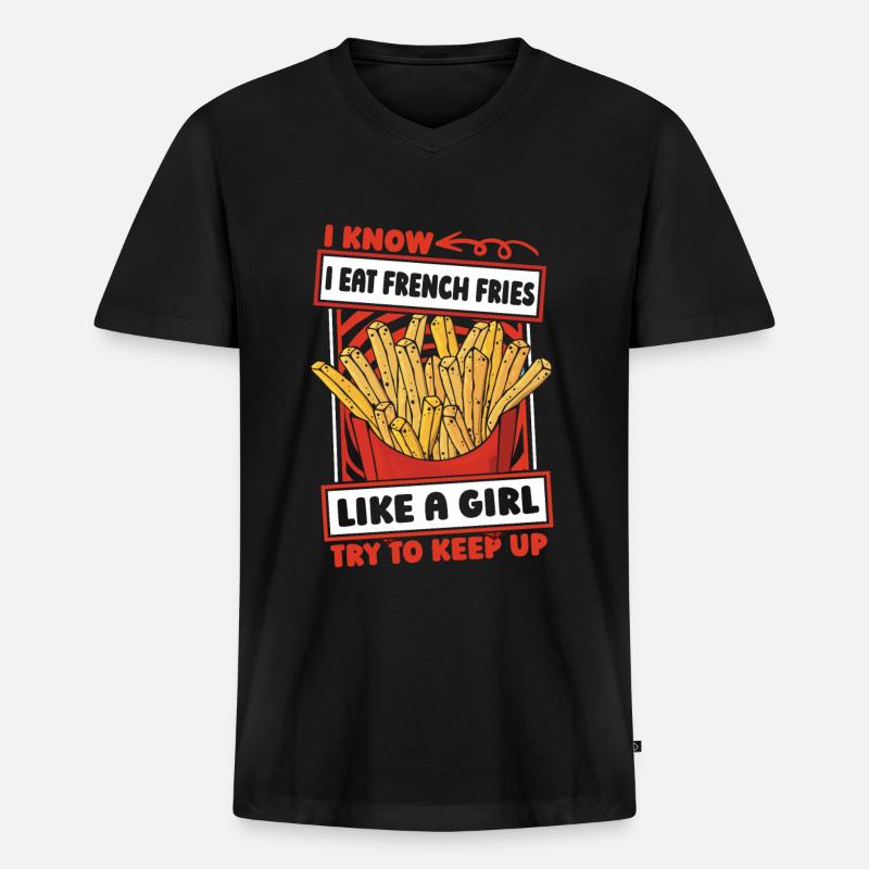 Pommes Frittes Fritten Mädchen - Männer Premium Bio T-Shirt mit V-Ausschnitt - Schwarz