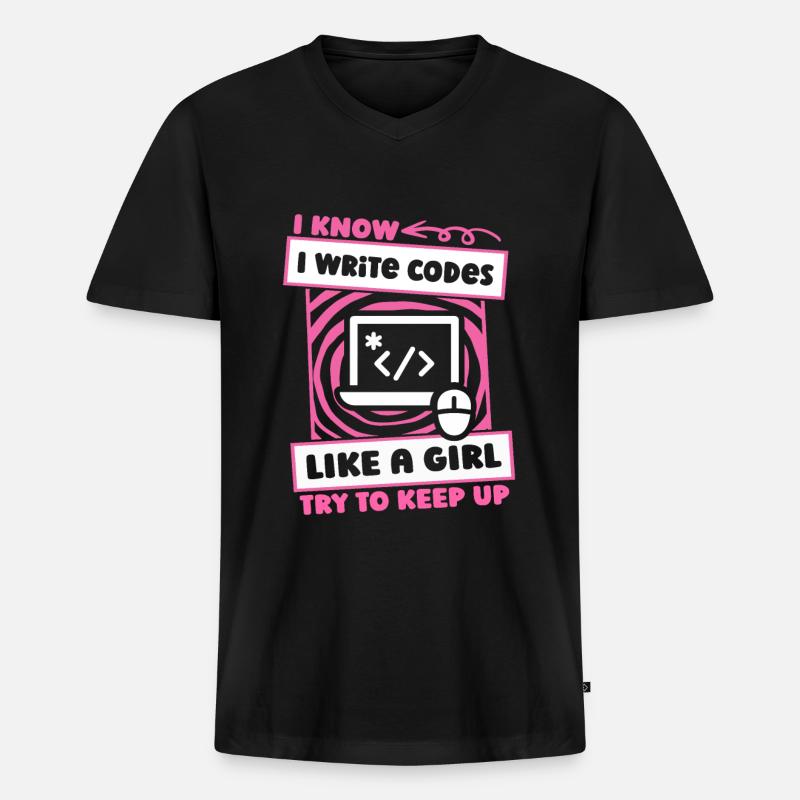 Developer Coder Programmer Girl - Men's Premium Organic T-shirt with V-neck - black