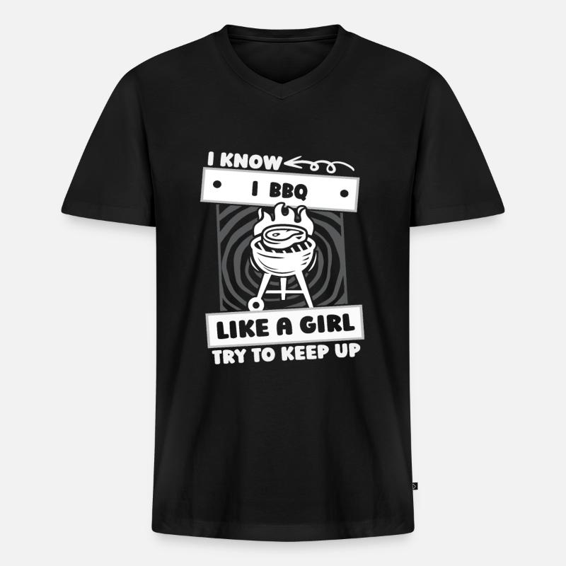 Bbq Grillen Mädchen - Männer Premium Bio T-Shirt mit V-Ausschnitt - Schwarz