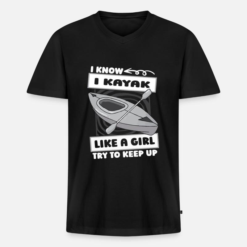 Kajaker Mädchen - Männer Premium Bio T-Shirt mit V-Ausschnitt - Schwarz