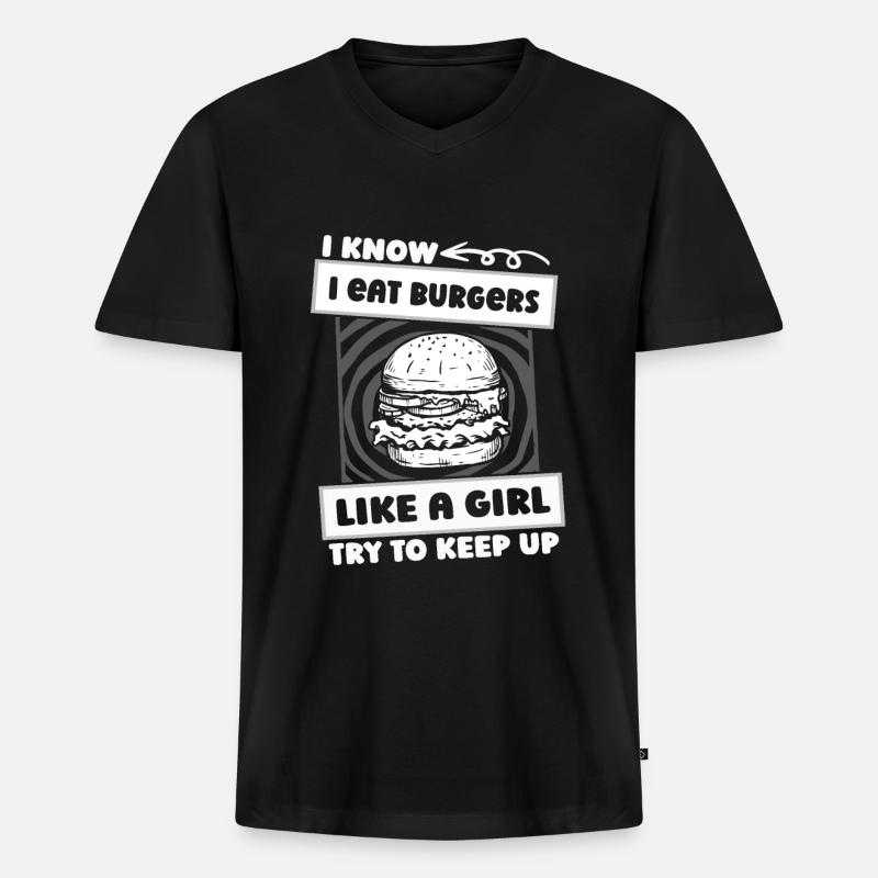 Burger Hamburger Mädchen - Männer Premium Bio T-Shirt mit V-Ausschnitt - Schwarz
